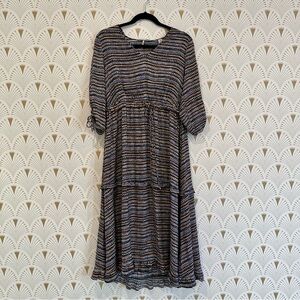 Scotch And Soda Journe au Soliel Maison Ruffled Midi Dress Brown And Blue Size M
